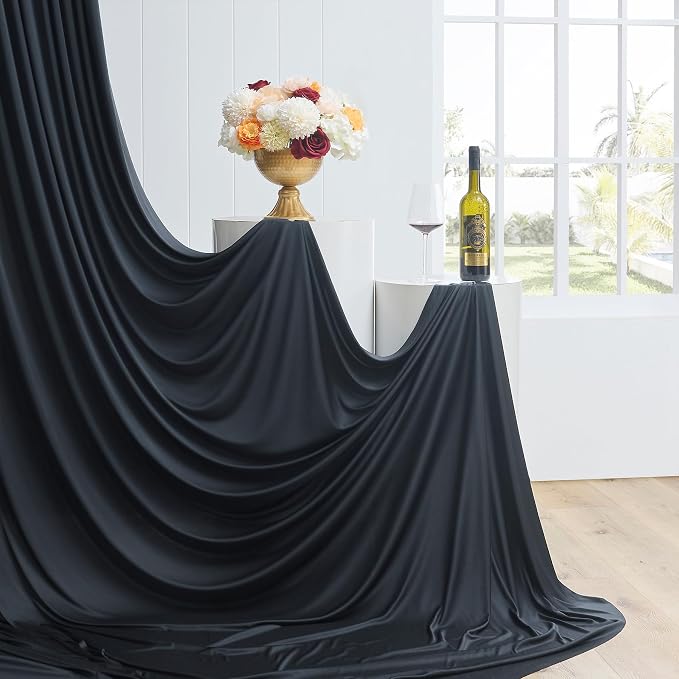50ftx12ft Wrinkle Free Black Backdrop Curtain, 10 Panels 12FT Height Black Drapes for Wedding, Silky Polyester Photo Back Drop Cloth Draping for Birthday Party Photography Background