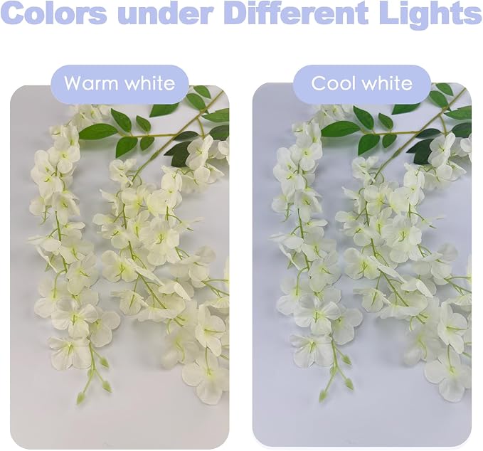 BIRDDIE 24Pcs of Artificial Wisteria Hanging Flowers, 3.75 Feet Fake Wisteria Flower Strings for Backdrop, Wedding, Ceremony,Garden and Home Wall Decoration (White)