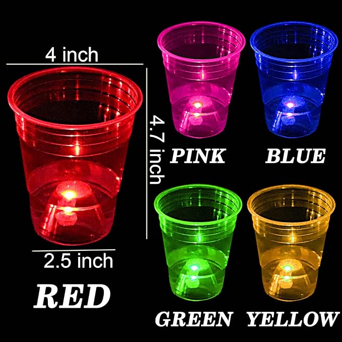 40 Pcs Glowing Party Cups 16oz for Indoor Outdoor, Light Up Cups Favors for Party Supplies, 5 Bright Multi-Color Glow in the Dark Cups for Neon, Birthday, Beach, Holidays Decoration