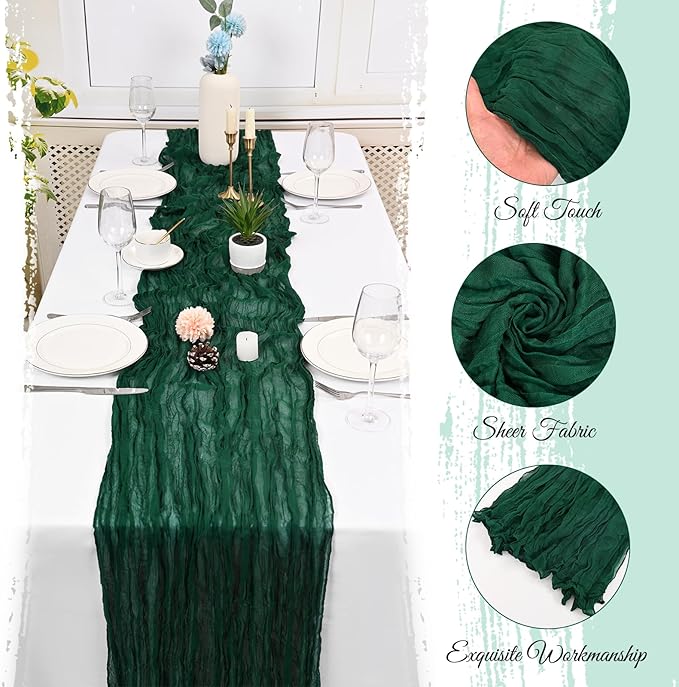 25 Pack Emerald Green Cheesecloth Table Runner 17 x 108 Inch Fall Thanksgiving Boho Rustic Farmhouse Gauze Cheese Cloth Runner for Wedding Party Baby Shower Home Decor Holiday Decorations