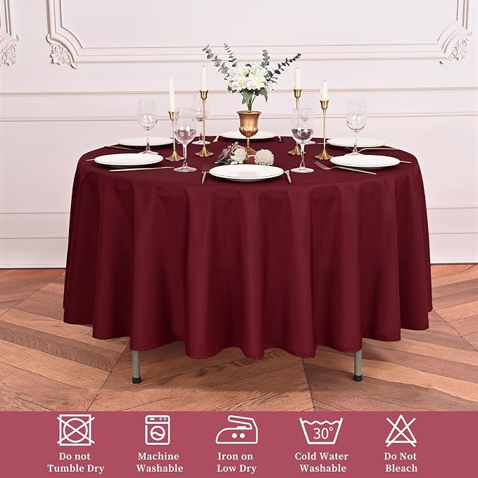 Pesonlook 12 Pack Round Tablecloth Burgundy Polyester 90 Inch Washable Fabric Round Table Cover Burgundy Tablecloth for Wedding/Party/Banquet/Dining/Buffet Table