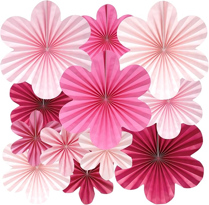BestoFun 12 PCS Paper Flowers Fans Hot Pink Party Decorations Paper Flowers Decorations for Wall Girl Groovy Birthday Baby Shower Wedding Bachelorette Room Hanging Décor