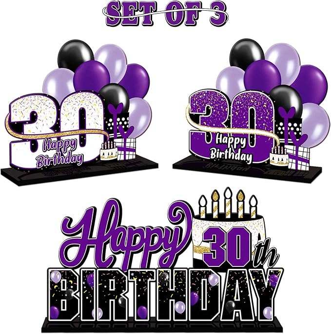 LINGTEER Happy 30th Birthday Purple Acrylic Table Topper Centerpieces Set - Cheers to Thirty Years Old Birthday 30th Bday Party Gift Decorations.