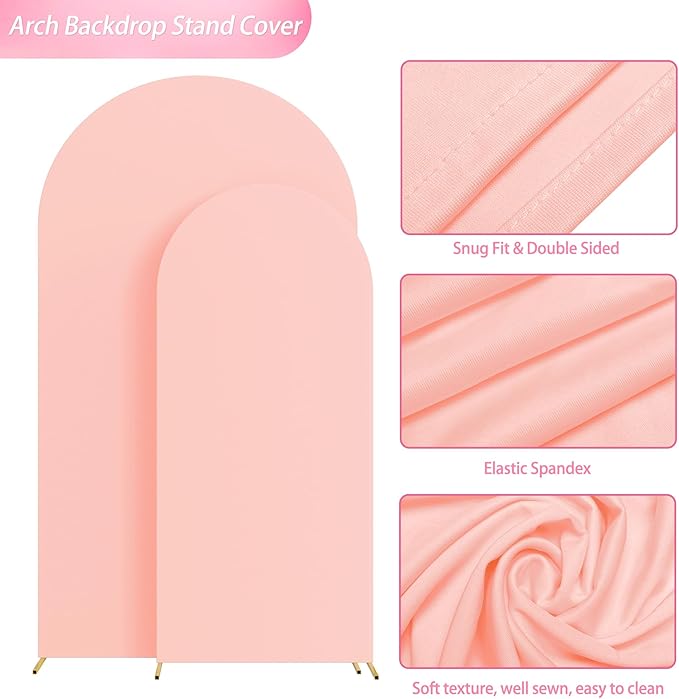 Wokceer Wedding Arch Backdrop Cover 7.2FT, 6FT Set of 2 Spandex Fitted Blushing Pink Arch Covers for Round Top Chiara Arches Backdrop Cover for Birthday Party Ceremony Decor