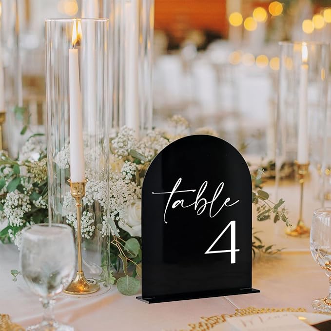HOODO Black Arch Wedding Table Numbers 1-10 with Stands, 5"x7" Arched Acrylic Signs and Holders, Black Arch Table Numbers for Wedding Reception, Centerpiece, Party, Anniversary, Event