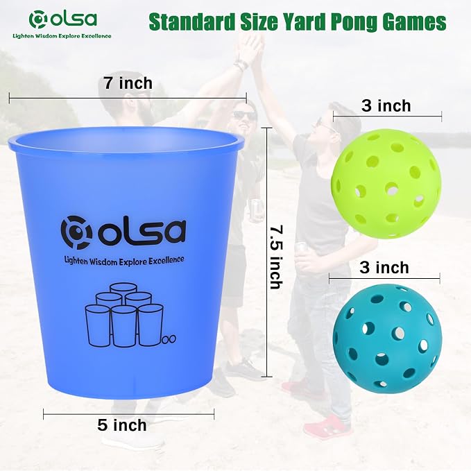 Olsa Giant Yard Pong Outdoor Games, Classic Toss Games for Beach Camping Lawn Backyard Party, Indoor Outdoor Game for Adults (Blue Glow in Dark)