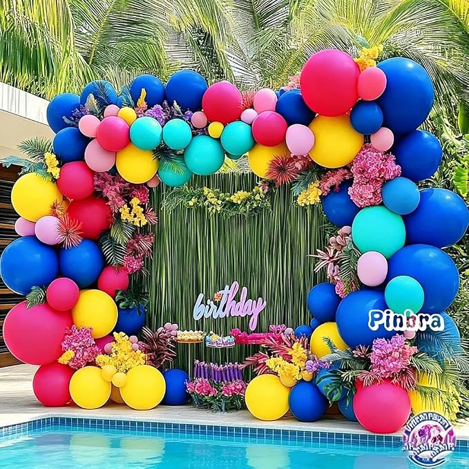 Hot Pink Blue Yellow Balloon Garland, Double Stuffed Royal Blue Teal Lavender Balloons Pastel Balloon Arch Kit for Tropical Hawaii Graduation Birthday Baby Shower Party Decorations
