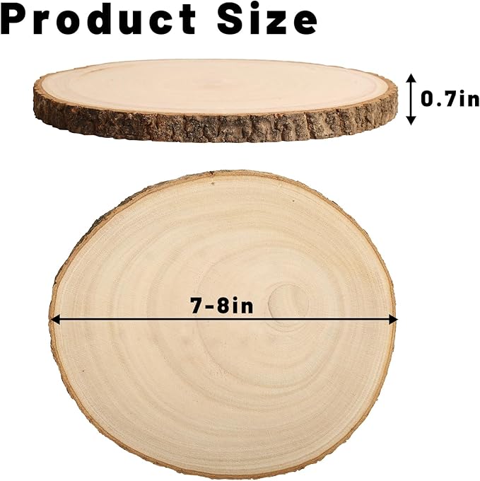 Wood Slices for Centerpieces, Wood Rounds Cookies for Crafts, Rustic Wood Circles & Slabs, Wooden Discs for Tables Decor-for Art Projects and Rustic Weddings (12pcs 7-8)