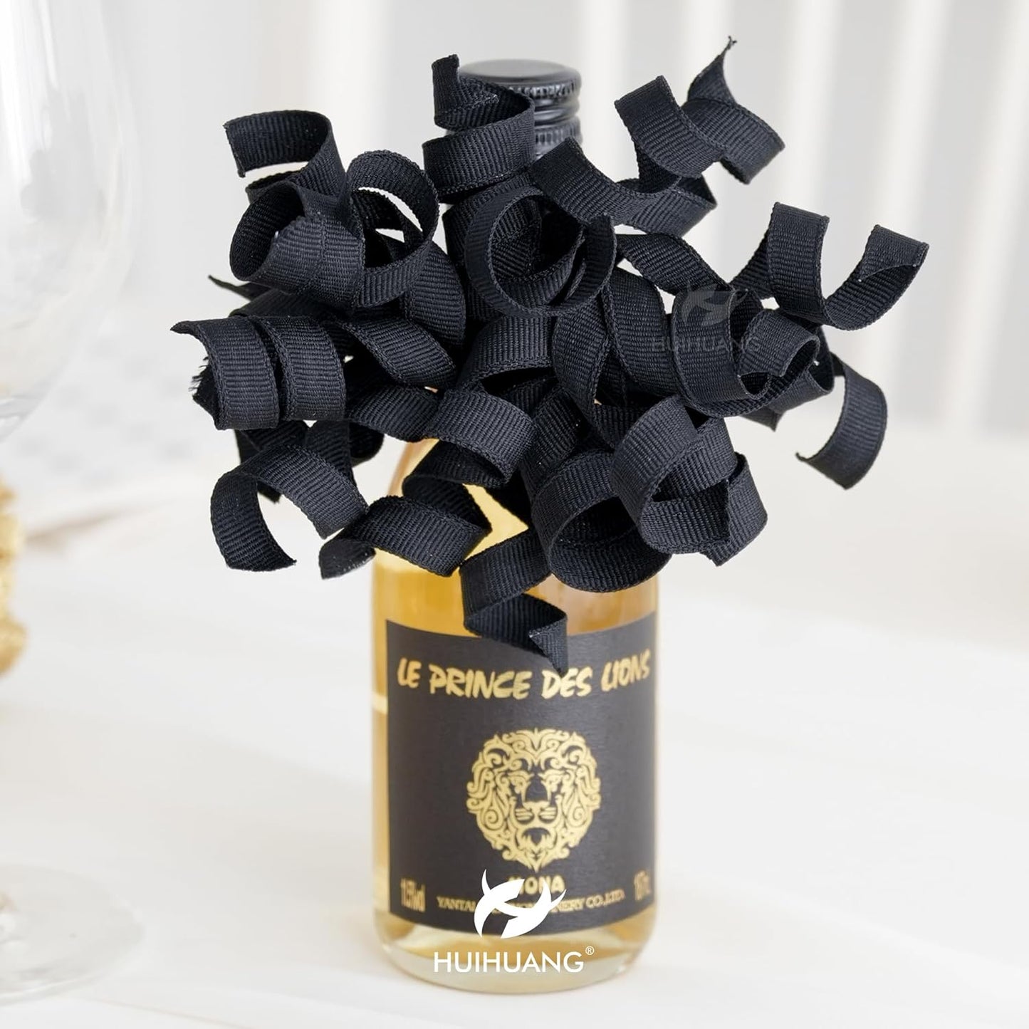 HUIHUANG Black Bows for Gift Wrapping, Black Curly Ribbon Bows Self Adhesive Burst Gift Bow for Christmas Presents, Wine Bottle, Treat Bags, Birthday, Holiday Party Favors - 6 Counts