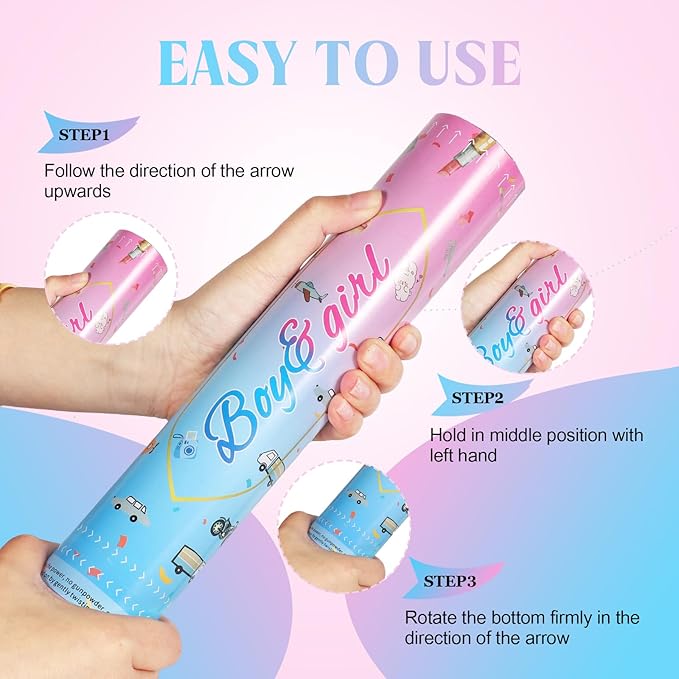 Gender Reveal Confetti Cannon,4 Blue Safty Corn Powder Smoke Party Poppers Shoots 20-25ft,12 inch Upgrade Firmware Gender Reveal Party Supplies Baby Shower