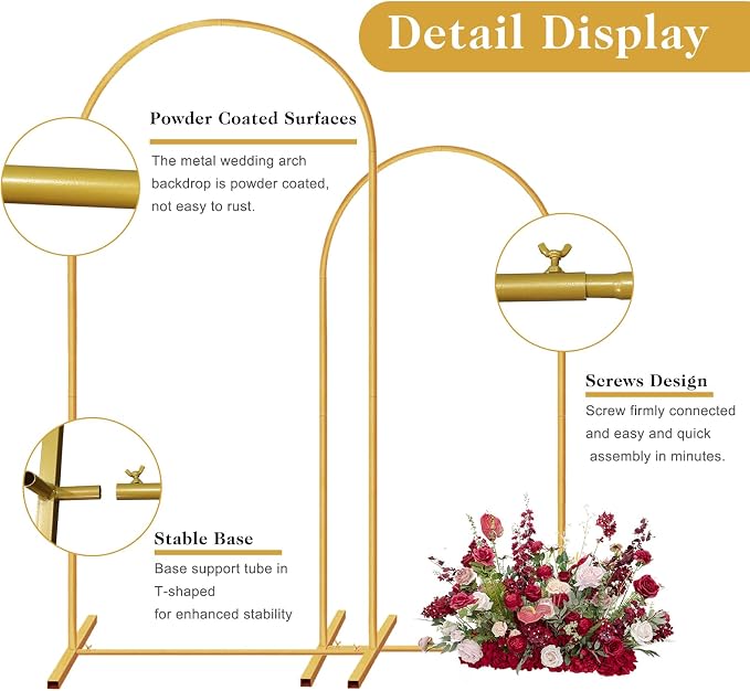 Metal Arch Backdrop Stand Set of 2 (7.2FT/6FT), Wedding Arch Stand Gold Backdrop Arch Stand, Wedding Arch Frame for Ceremony, Birthday Party, Baby Shower, Garden Arch Decoration