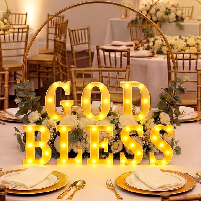 Honoson 8 Pcs First Communion Decorations God Bless Lights up Sign Table Lights Decorations for First Communion Christening Baptism Party Baby Shower Supplies