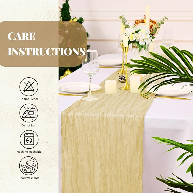 6 Pack Cheesecloth Table Runner,Beige Table Runner Long Romantic Semi Sheer Rustic Boho Gauze Table Runners for Wedding Bridal Shower Birthday Party Decorations(17.7×108 Inch)