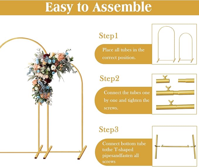 Metal Arch Backdrop Stand Set of 2 (7.2FT/6FT), Wedding Arch Stand Gold Backdrop Arch Stand, Wedding Arch Frame for Ceremony, Birthday Party, Baby Shower, Garden Arch Decoration