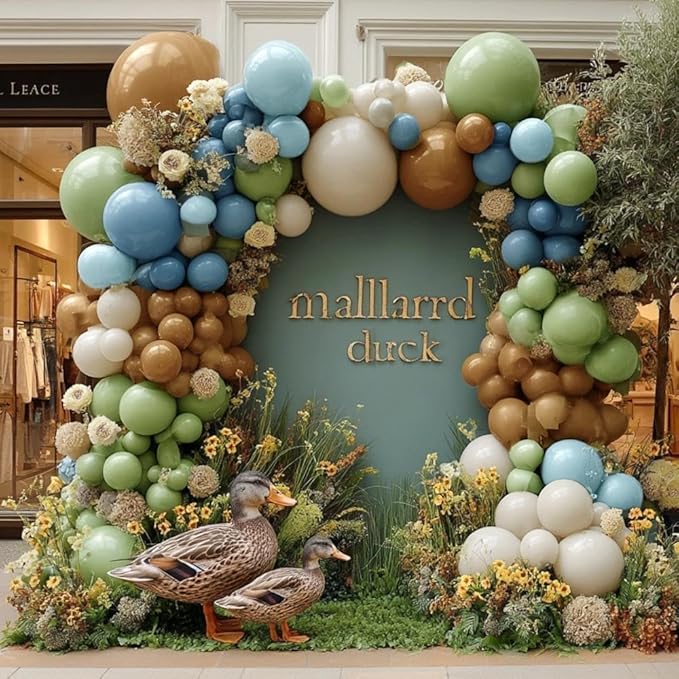 Blue Green Brown Balloon Garland Double Stuffed Dusty Blue Sage Green Balloons Olive White Sand Latex Balloon Arch Kit for Bear Baby Shower Birthday Woodland Wild One Party Decorations