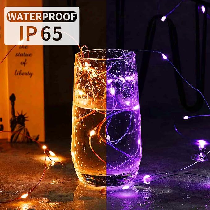 24 Pack Fairy Lights 7Ft 20 LED Twinkle String Lights Battery Operated Waterproof Firefly Starry for Mason Jar Party Wedding Christmas Valentines Day,Orange&Purple