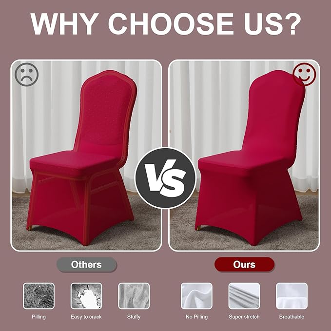 Trlyc 30 Pcs Spandex Chair Covers for Dining Chairs Stretch Polyester Dining Chairs Slipcovers for Wedding Party Decor Banquet Flat-Front Chair Cover (Burgundy)
