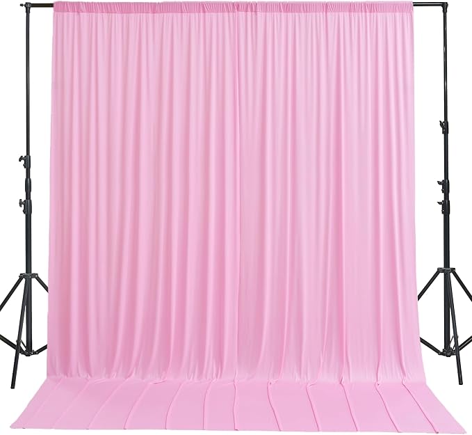 10x16ft Baby Pink Backdrop Curtain for Party, 2 Panels Wrinkle Free 16 Foot Long Polyester Photo Backdrop Drapes Photography Background for Wedding Birthday Gathing