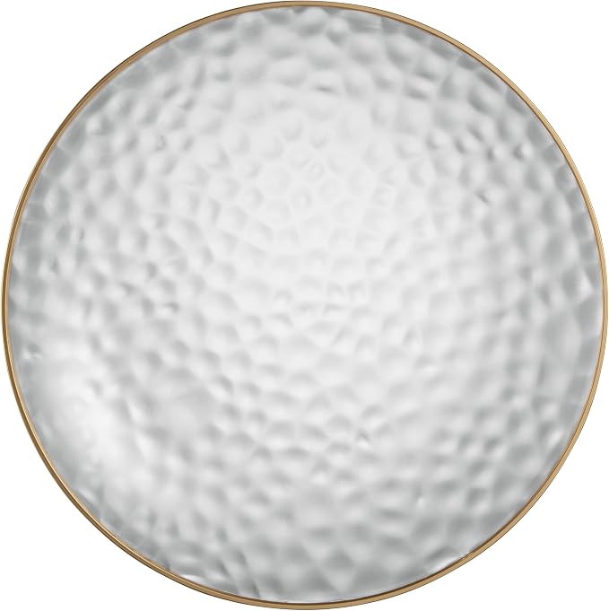 PLASTICPRO 30 Pack Hammered Plastic Plates Heavyweight Disposable Plastic Plates Elegant Clear Hammered Rim Platsic Party Dishes (Hamered Clear With Gold Rim, 10'' INCH PLATES)