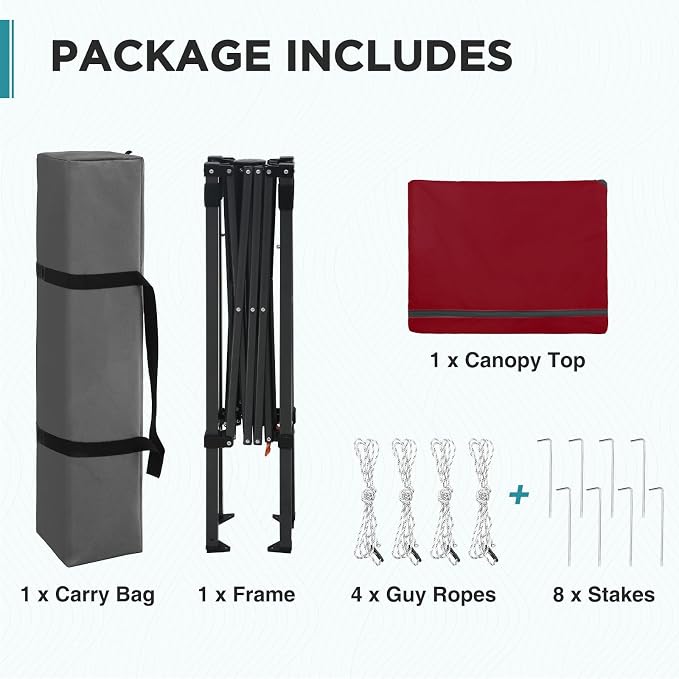 EAGLE PEAK 6x4 Instant Pop Up Canopy Tent, Straight Leg Sun Shelter, Portable Canopy with Carry Bag for Camping, Beach & Sports, Burgundy