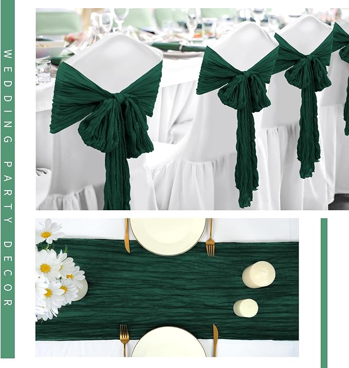 24 Pack Cheesecloth Table Runner 20 x 120 inch Cheese Cloth Table Runner Bulk,Romantic Boho Sheer Gauze Fabric Table Runners for Wedding Reception,Party,Bridal Shower Table Decor(Emerald Green)