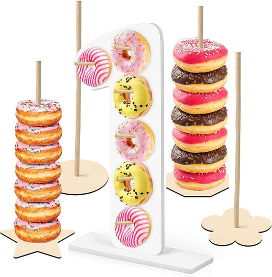 5 Pcs Donut Stand Set, Doughnut Party Supplies Include 1 Pc Digit Donut Wall Display Stand, 4 Pcs Doughnut Wall, for Birthday Wedding Baby Shower Party (White number 1)