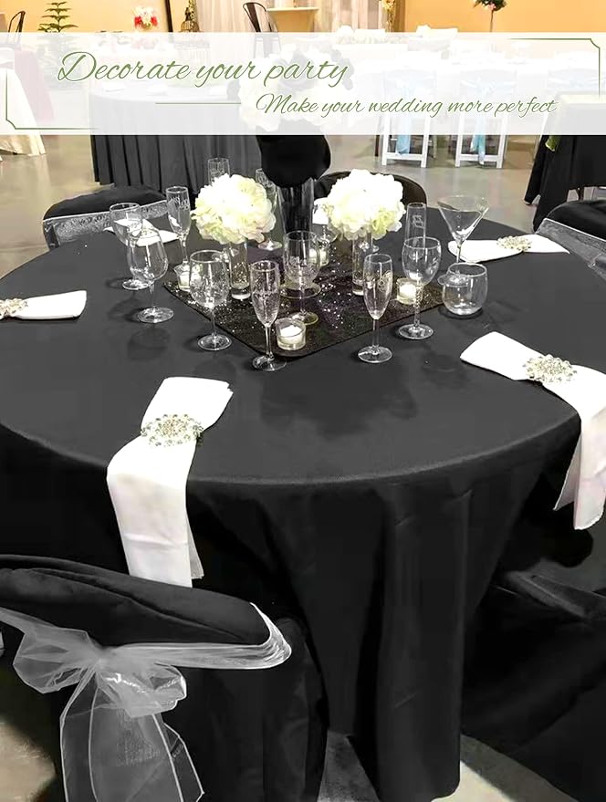 12 Pack Round Tablecloth 108 Inch - Black Polyester Tablecloth for Round Table, Premium Stain and Wrinkle Resistant Washable Fabric Table Cover for Wedding Party Banquet Restaurant Reception