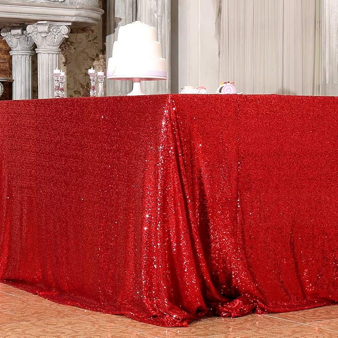 Juya Delight 60" x 102" Red Rectangle Sequin Tablecloth for Party Dinner Banquet Festival Wedding Anniversary Exhibition Dessert Table