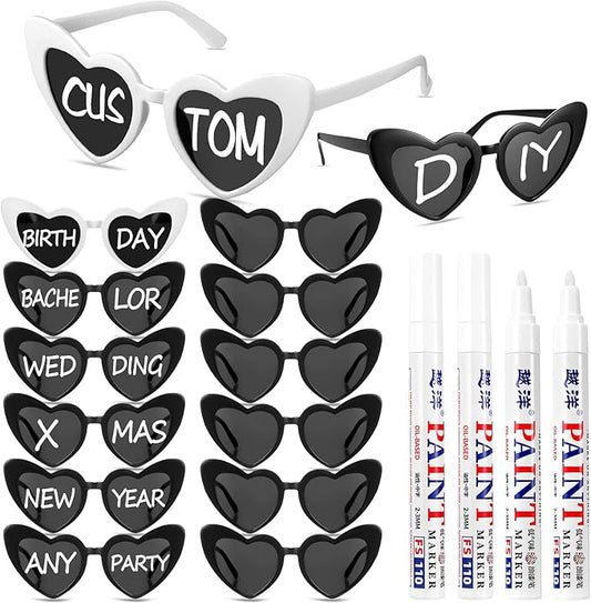 Flutesan Personalized Heart Sunglasses Bulk Custom Glasses with Paint Pens for DIY Wedding Party Favors