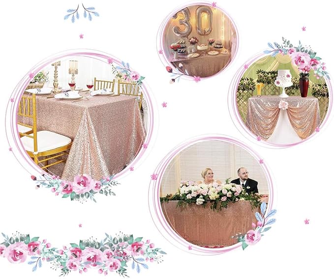 Juya Delight 90" x 132" Rose Gold Rectangular‌ Sequin Tablecloth for Wedding Birthday Party Festival Ceremony Cake Dessert Table