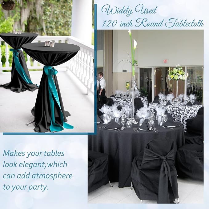 fani 8 Pack 120 Inch Round Tablecloth, Black Polyester Fabric Table Cloth for Round Table, Stain and Wrinkle Washable Table Cover for Wedding Party Dining Table Buffet Banquet Restaurant and Camping