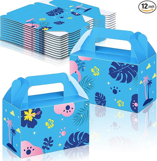 Bucherry 12 Pcs Blue and Pink Cartoon Party Favor Boxes Cute Cartoon Paper Gift Blue and Pink Candy Treat Bag for Halloween Birthday Hawaii Party Supplies, 6 x 3.3 x 3.6 Inches