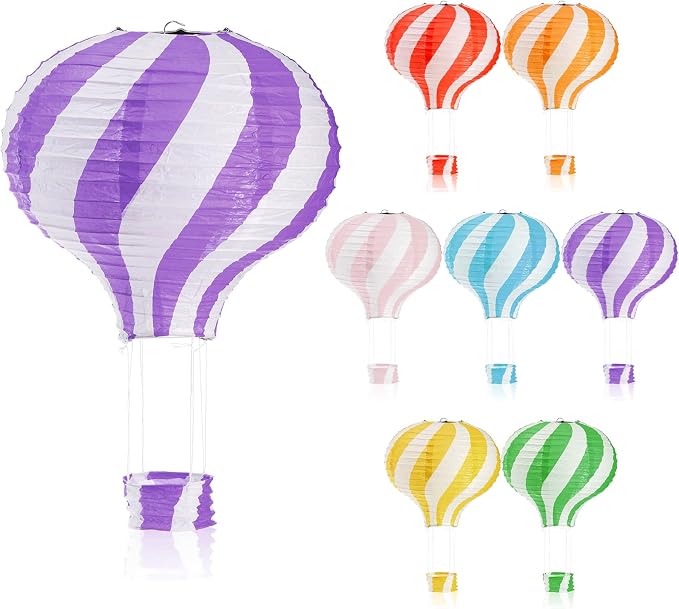 Goaste 14 Pack Hanging Hot Air Balloon Paper Lanterns, 12 Inch Colorful Paper Lantern Set, Reusable Party Ball Lamps, Chinese Ceiling Decoration for Wedding, Birthday, Engagement, Christmas, Classroom