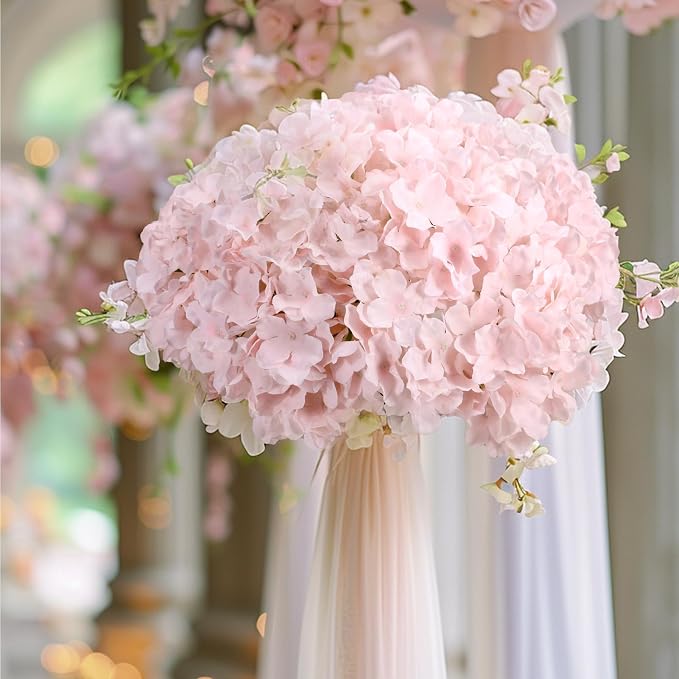 Auihiay 304 PCS Hydrangea Artificial Flowers, Faux Hydrangea Flowers, Silk Hydrangea Flowers with Stems for DIY Wedding Party, Arch and Background, Home, Garden (Pink)