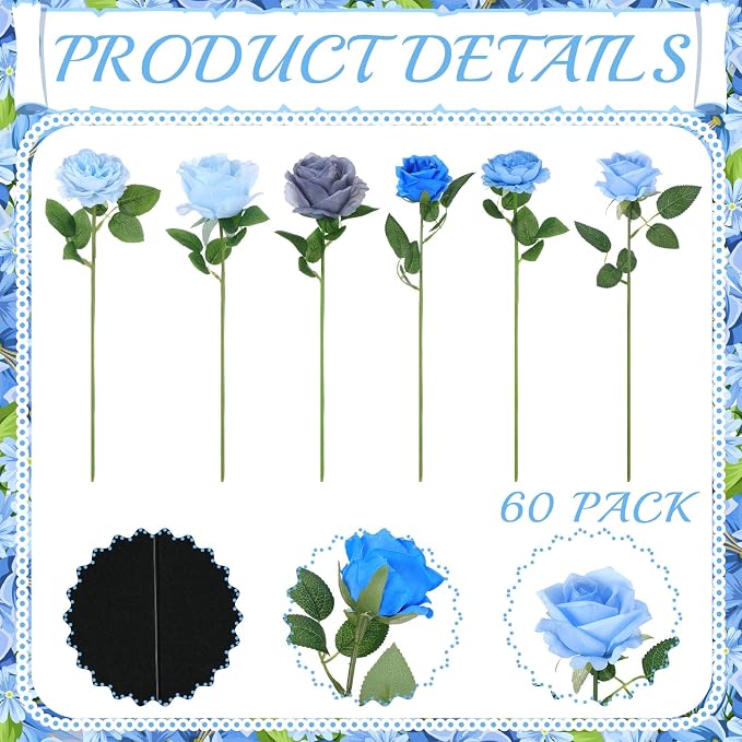 Lyrow 60 Pack Dusty Blue Artificial Flower Hanging Ornaments Floral Floating Garland Decorations Something Blue Wedding Coastal Minimalist Boho Bridal Shower Ceiling Garland Birthday Party Table Decor