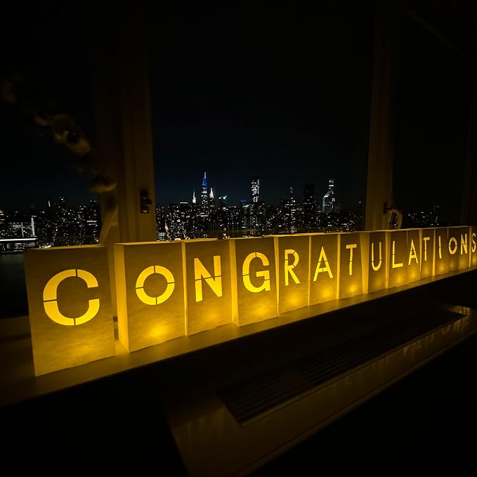 WYMM "Congratulations Decorations Light up Letters with Tea Lights Candles and Rose Petals Included - Luminary Paper Bags to be Used as Congratulations Banner and Congrats Banner for Your Loved One