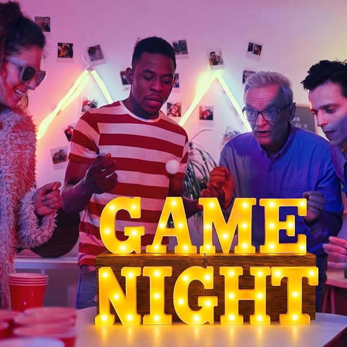 Honoson 9 Pcs Casino Theme Party Decorations Game Night Lights up LED Table Sign Decor for Game Birthday Casino Night Playing Card Family Party Supplies