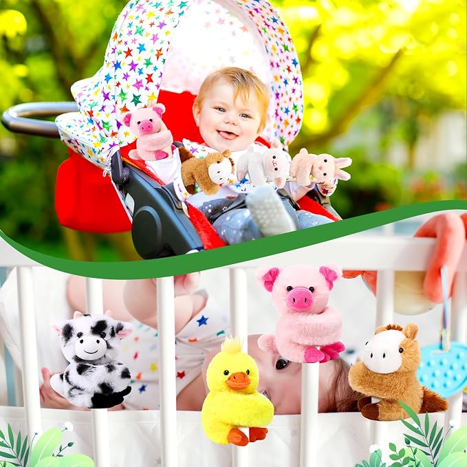 Gemscream 6 Pcs Stuffed Animal Slap Bracelets for Kids, 8 Inch Back to School Small Classroom Prizes Toy, Wrist Snap Bracelets Birthday Gifts for Boys Girls Pet Adoption Party Favors(Farm Animals)