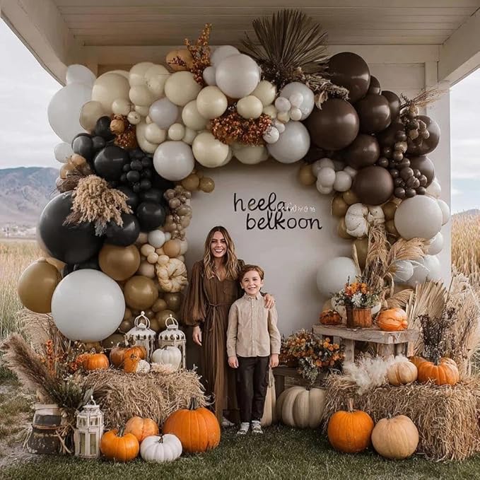 Black Brown Tan Balloon Arch Kit, Double Stuffed Dark Brown Coffee Light Grey White Sand Beige Neutral Balloon Garland for First Rodeo Birthday Western Cowboy Baby Shower Fathers Day Party Decoration