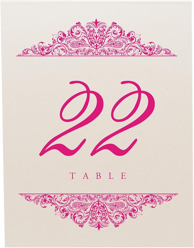 Paisley Wedding Table Numbers (Select Color/Quantity), Champagne, Fuschia, 1-75, Double Sided, Tent or Use in a Stand, Great for Parties & Restaurants - Made in the USA
