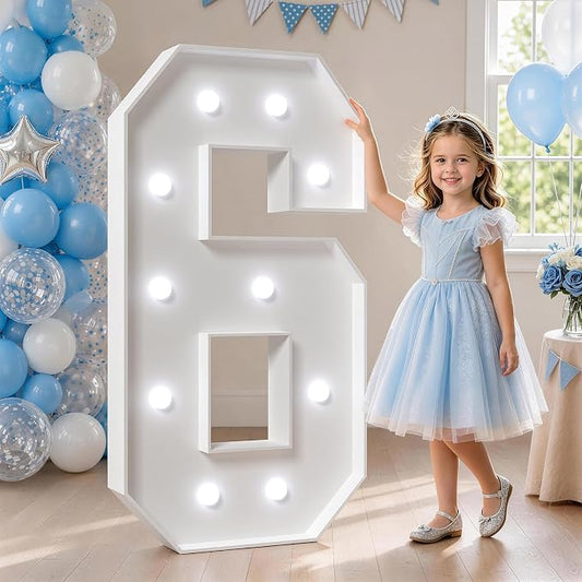4FT Marquee Numbers, Light Up Numbers 6 With Cool Light, Large Numbers for 16th 60th Birthday Party Decorations, Anniversary Decor DIY Kit