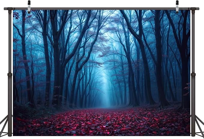6 x 4 ft Halloween Haunted Misty Forest Backdrop, Horror Creepy Dark Pathway Photograph Background, Spooky Foggy Woods for Halloween Witch Party Photo Backdrop Booth Decorations