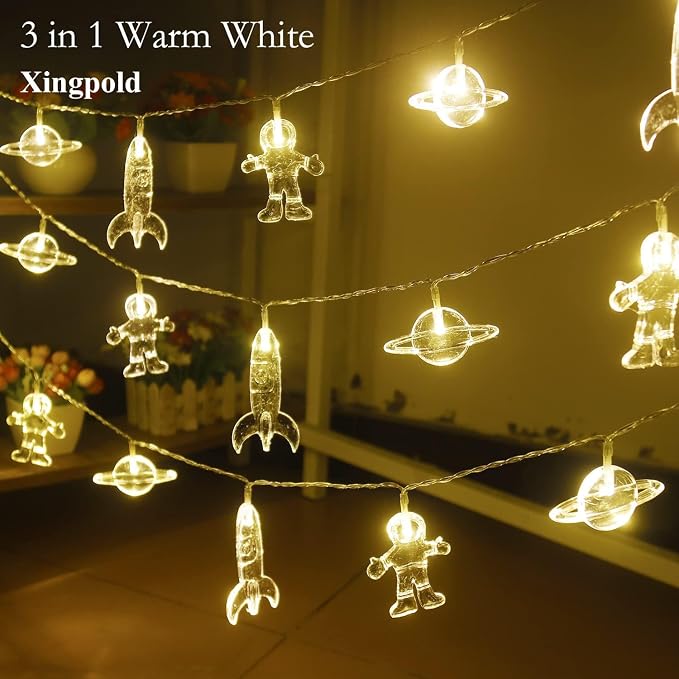 Color Changing Lights for Kids Bedroom, Birthday Gifts for Kids,11Ft 20Leds Tent Lights for Kids with Rocket Spaceship Astronaut Pendants for Christmas Space Themed Birthday Party Decorations