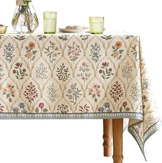 ISAENNE Designer Vintage Linen Rectangular Tablecloth,102"x63"-Serenity B | Elegant French Table Cloth Rectangle Table,Colorful Floral Pattern,Decoration,Dining Room,Tea Party,Kitchen,Thanksgiving