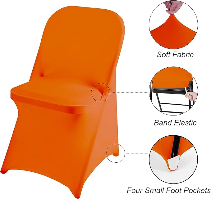 magalo 12 Pack Orange Spandex Folding Waterproof Chair Cover, Stretch Chair Cover Protector for Wedding, Party, Dining Banquet and Other Special Events