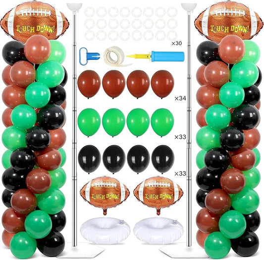 2 Sets Football Party Balloon Column Stand Kit With 102 Rugby Foil Balloons 5.57Ft Adjustable Balloon Tower Stand With Base Game Sports Arch Column for Sports Tailgate Game Day Birthday Party Supplies