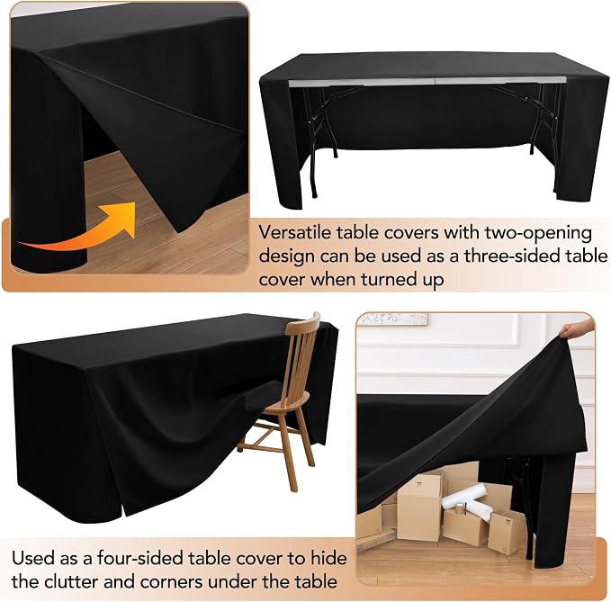 HolidayIdeas 2 Pack Fitted Table Clothes - 48 x 24 Inch - Rectangle Tablecloths for 4 Foot Tables, Versatile Fabric Table Covers for Parties, Holiday Dinner, Trade Show (Black)