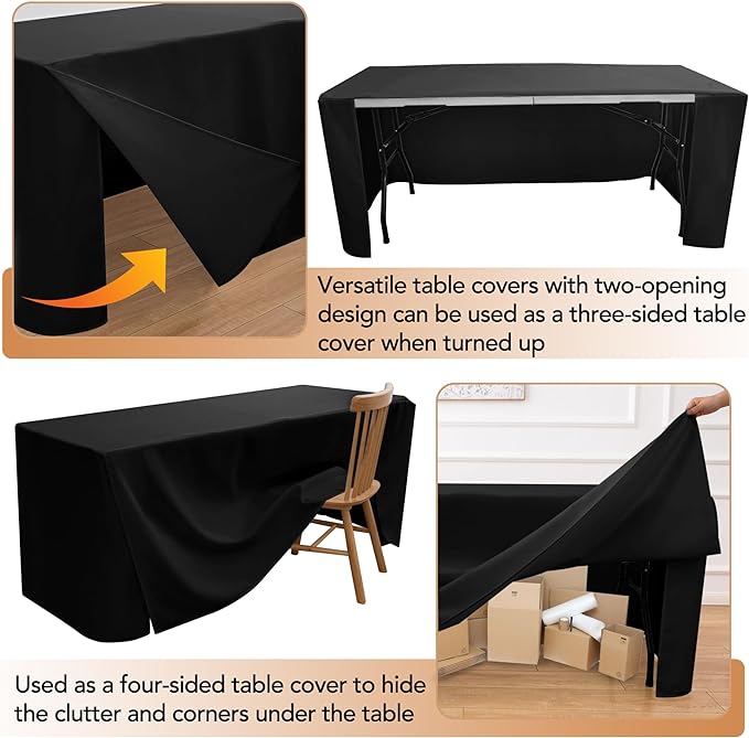HolidayIdeas Fitted Table Covers - 96 x 30 Inch - 2 Pack Rectangle Tablecloths, Versatile Polyester Fabric Table Cloth for Parties, Holiday Dinner, Trade Show (Black)