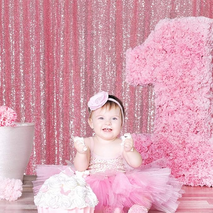 Eternal Beauty Fuchsia Pink Sequin Backdrop, 20x10 Ft Glitter Background Curtains for Mother's Day Shimmer Photography Party Wedding Birthday Back Drop Decor
