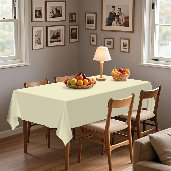 54IN X 160FT Plastic Table Cover Roll with Cutter Box, Cut to Size Plastic Table Cloths for Parties, Birthday, Disposable Tablecloth Roll for All Shape Tables (Beige, 54 Inch X 160 Feet)
